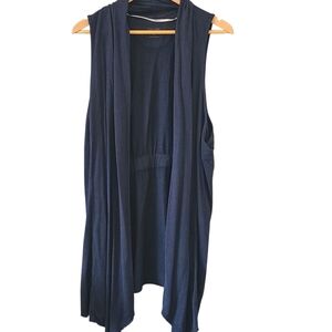 Calvin Klein Performance Navy Sleeveless Cardigan Open Waterfall